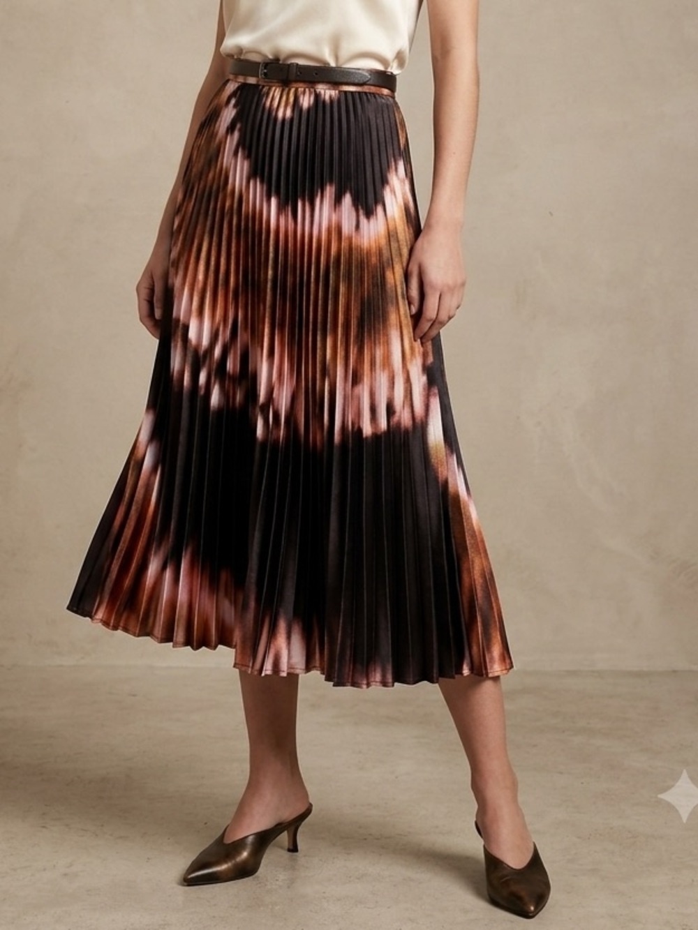 NWT DELFI Clara Pleated Accordion Midi Skirt Tie-Dye (D2)
